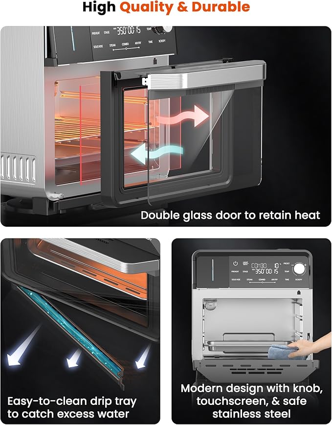 Nuwave Combi Steam Oven Non-Toxic Stainless Steel Multi-Cooker with Air Fry Sous Vide Toast &amp More 50-450°F Precision 120 Presets Moisture Control Programmable Easy to Clean 16 quarts