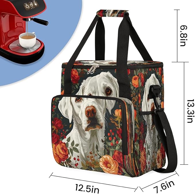 Rose Spring Summer Dog Coffee Maker Travel Bag for K-Mini or K-Mini Plus Single Serve Coffee Brewer Portable Storage Tote Case for Tarvel