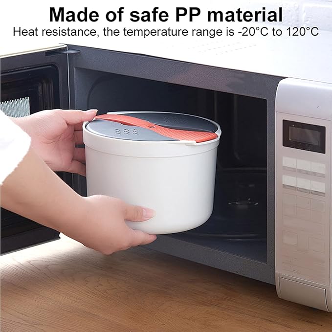 Qivine Microwave Rice Cooker Steamer 2L Microwave Pasta Cooker Microwave Cookware Set with Strainer Non-stick Food Grade for Cooking Vegetables Up to 8 Cups