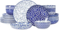 Selamica Ceramic Dinnerware Sets for 6 24 Piece Plates and Bowls Sets Scratch Resistant Dishes Set-Dishwasher &amp Microwave &amp Oven Safe Vintage Blue