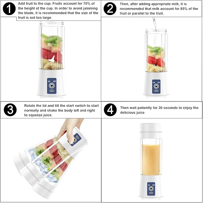 Portable Blender Personal Blender Mini Smoothies Shakes Juicer Cup USB Rechargeable White