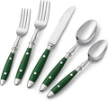 Silverware Set For 8 with Two Rivets Vintage 40-Piece Everyday Flatware Set with Green Bakelite Handle Stainless Steel Cutlery Set Dishwasher Safe Knives Spoons and Forks Set