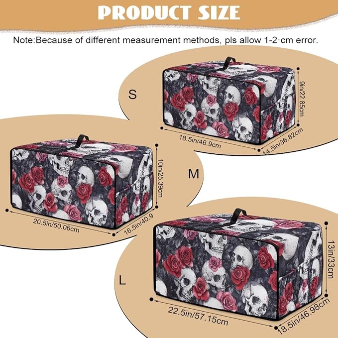 Skull Rose Print Toaster Oven Dust Cover for Kitchen Counter Decorative Washable Toaster Oven Air Fryer Cover Dust Protection 18.5 x 14.5 x 9 Grey and Red