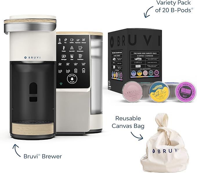BRUVI The Dark Roast Bundle | Gen 3 Single-Serve Coffee System | Cream Color | Includes 20 Dark Roast Coffee and Espresso B-Pods
