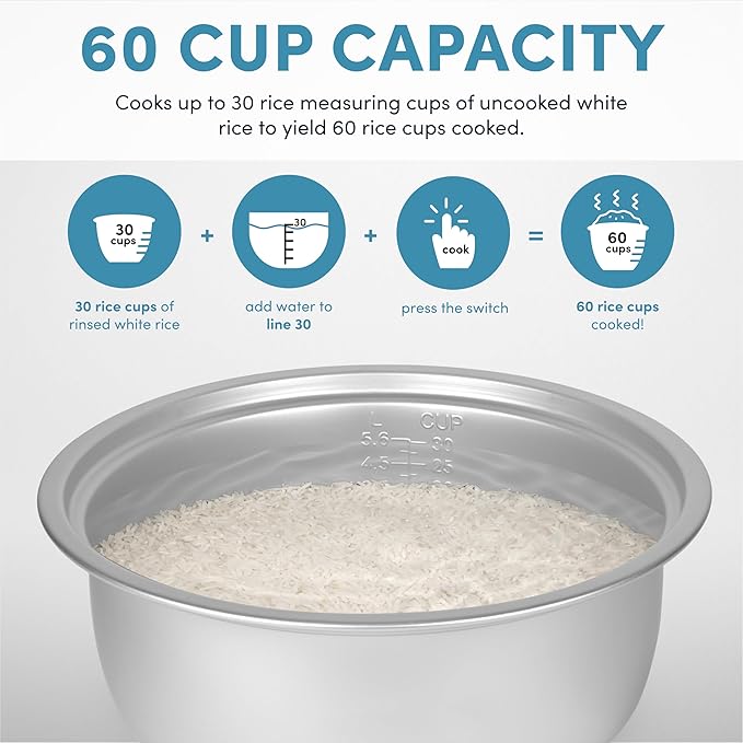 Aroma Housewares Commercial 60-Cup (Cooked) / 14Qt. Rice &amp Grain Cooker (ARC-1430E) White