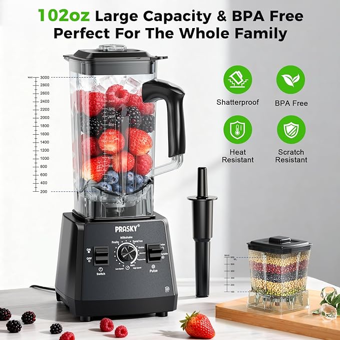 2400W High Speed Countertop Blender 101oz Large Capacity BPA-Free 25000 RPM Blenders for Smoothies Ice Crushing Soups Nut Butters &amp Baby Food (Gray 3L)