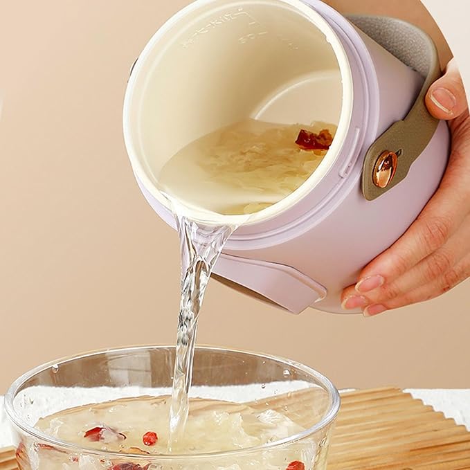 Multifunctional Health Pot Portable 500W Health Pot with Ceramic Glaze Inner Pot &amp Steamer 12-Hour Preset Slow Cooker for Rice Porridge Soup Steaming (C-Purple)