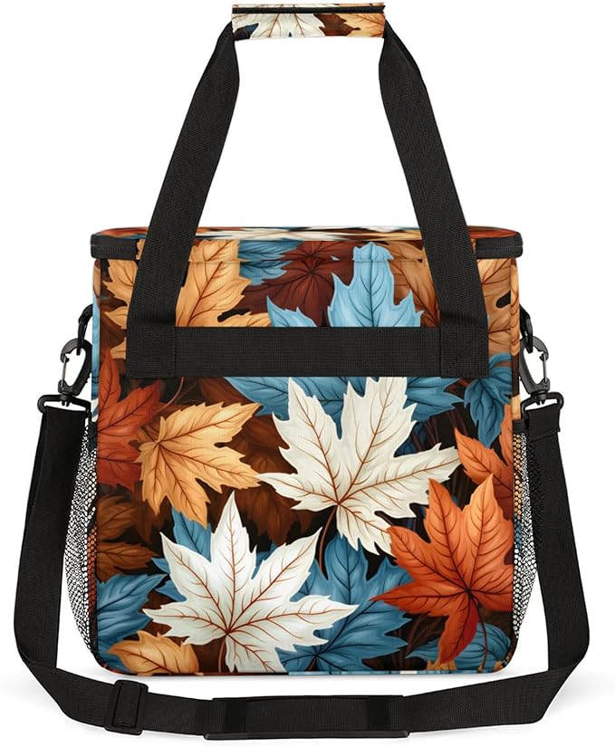 Falling Maple Leaves Coffee Maker Travel Bag for Keurig K-Mini/K-Mini Plus Insulated Waterproof Tote with Pockets for K-Cup Portable Single-Serve Brewer Case