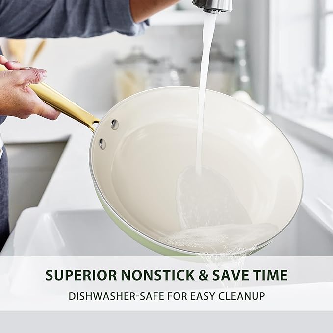 Pots and Pans Set Non Stick - VONIKI Ceramic Cookware Set with Cooking Utensils Set Non Toxic Kitchen Cookware Sets Dutch Oven Pot with Lid Saucepan Set Sauté Pan Frying Pan Set for Cooking Gifts