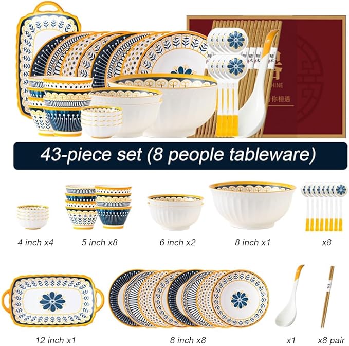 Stylish Yet Affordable dinnerware Set Microwave/Oven/Dishwasher Safe for Both Formal and Casual OccasionsGift (43 Pieces)
