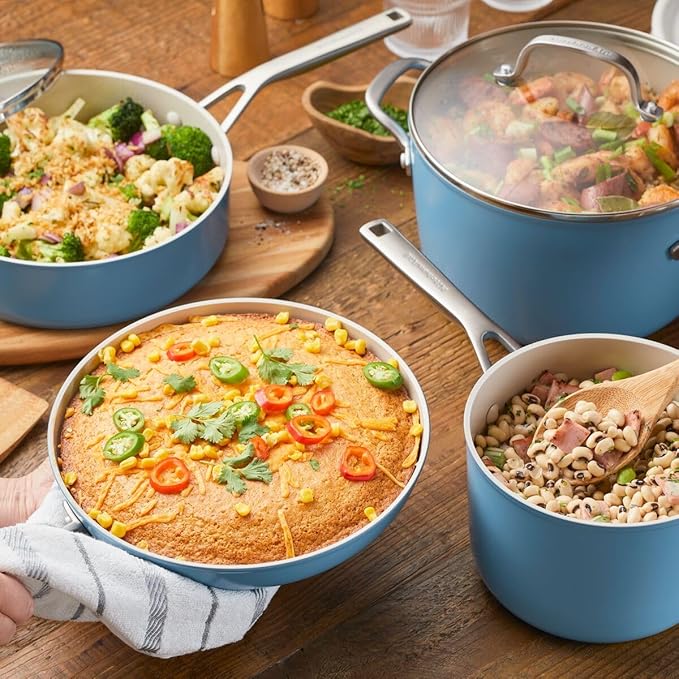 KitchenAid Hard Anodized Ceramic Nonstick Cookware Pots and Pans Set 9 Piece - Blue Velvet