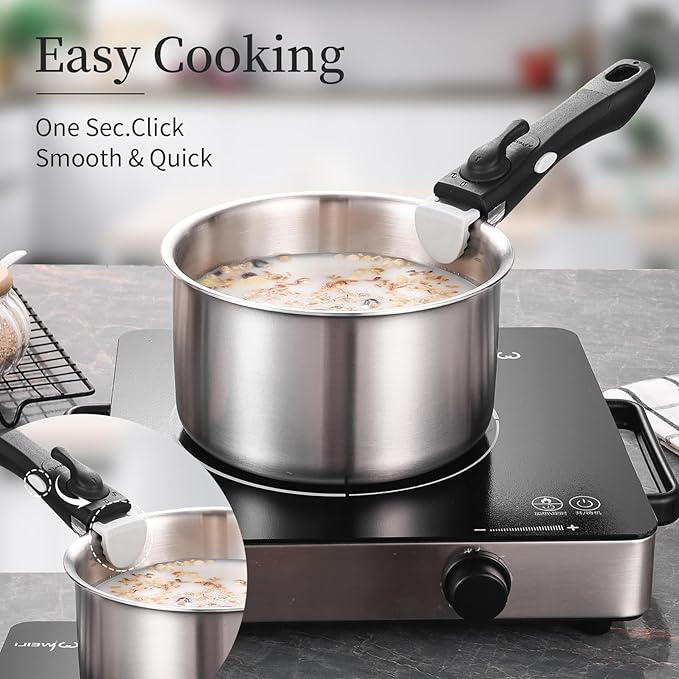 Inqibee Tri-Ply Stainless Steel Cookware Set with Detachable Handle Removable Handle Pots and Pans Set 6pcs Induction Kitchen Cooking Set for Home &amp RV Camping Dishwasher and Oven Safe