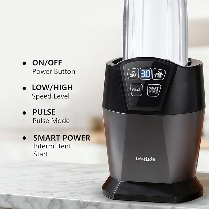 Liebe&ampLecker Smoothie Blender 1200 Peak Watts Blender for Smoothies Blenders with (2) 28-oz To-Go Cups &amp Solid Lid Personal Blenders for Shakes and Smoothies Ice Crushing &amp Frozen Frui