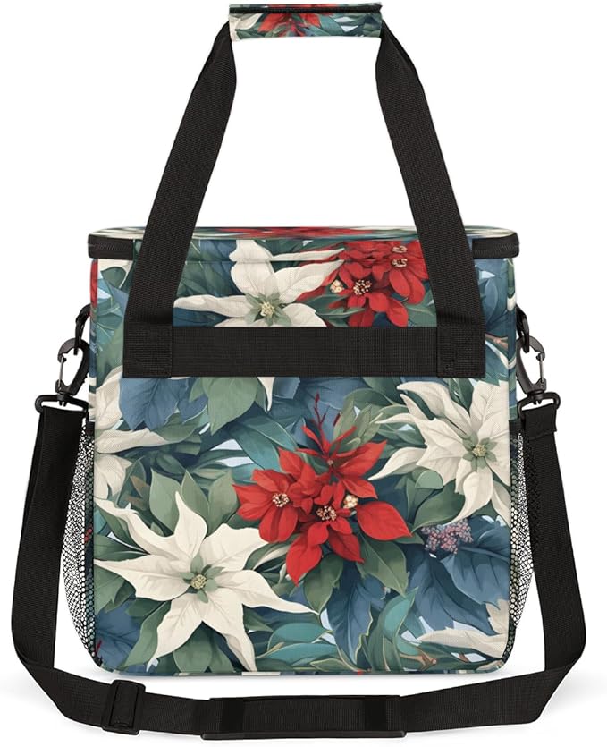 Holly Berry Flowers Coffee Maker Carrying Bag Modern Flowers Travel Storage Bag Compatible with K-Mini or K-Mini Plus Single Serve Coffee Brewer Carrying Case with Multiple Pockets &amp Shoulder St