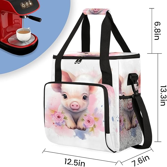 Pig Pattern Travel Coffee Maker Carrying Bag Large Organizer Storage Tote Bag Insulated Reusable Cooler Grocery Bags