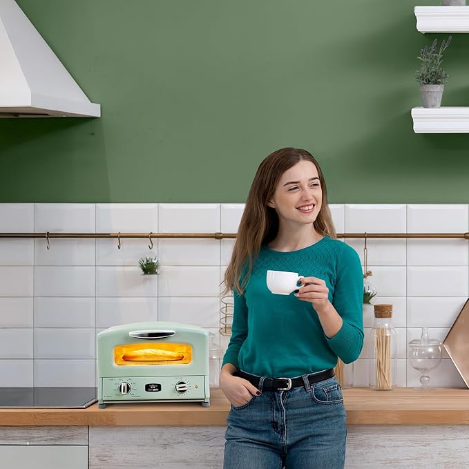 Graphite Heating Technology Pop-Up Toaster w/7 Heat Settings 3 Toasting Functions &amp Unique Bagel Mode Olive Green