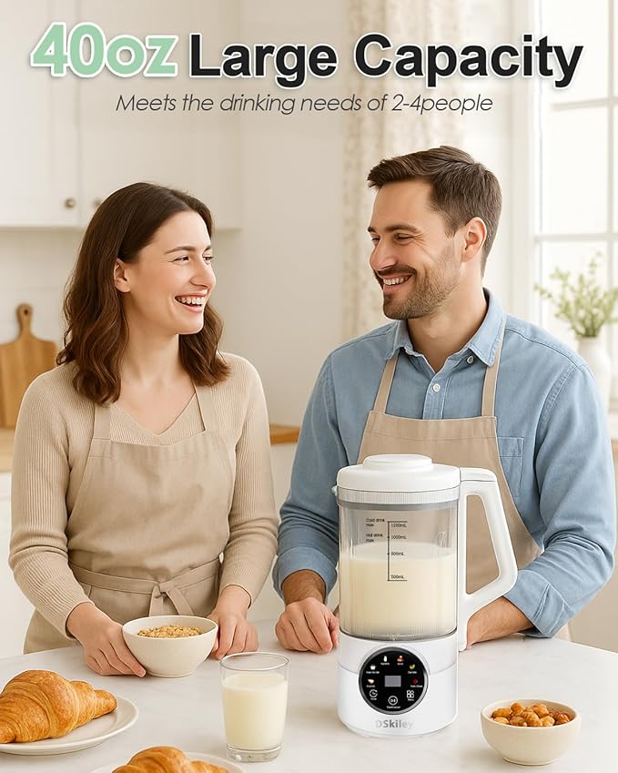 40oz Nut Milk Maker Machine Automatic Plant Milk Maker with 10 Blades No Soaking Needed Smooth Almond Oat Soy Milk &amp Juice 12H Delay Start Auto-Clean Safety Lock