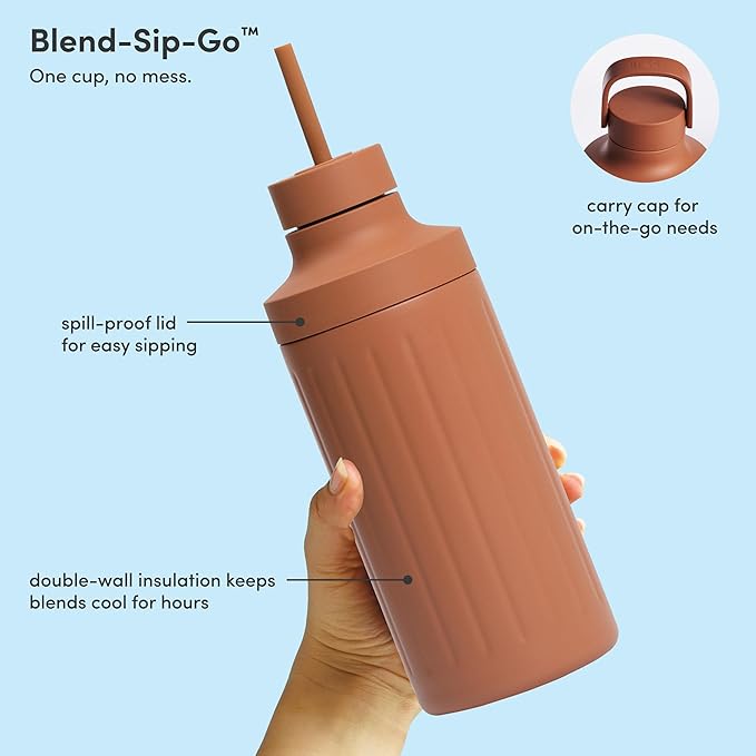 Beast Mighty 850 Stainless Steel | Compact Personal Blender | Extra Vessels | Keeps Blends Cold | Smoothies Shakes Sauces Dips | Portable Straw Caps and Lids | 850W (Terra)