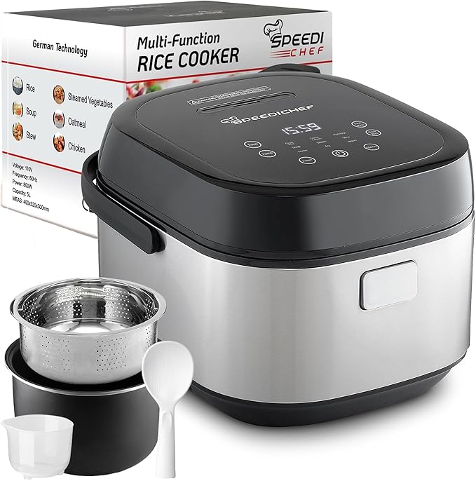 10-Cup Rice Cooker with Steamer Basket | Smart Rice Maker with Easy-to-Clean Nonstick Inner Pot | Delay Timer &amp Keep Warm Settings | Non-Toxic &amp BPA-Free | Ideal for Family Meals Stainless St