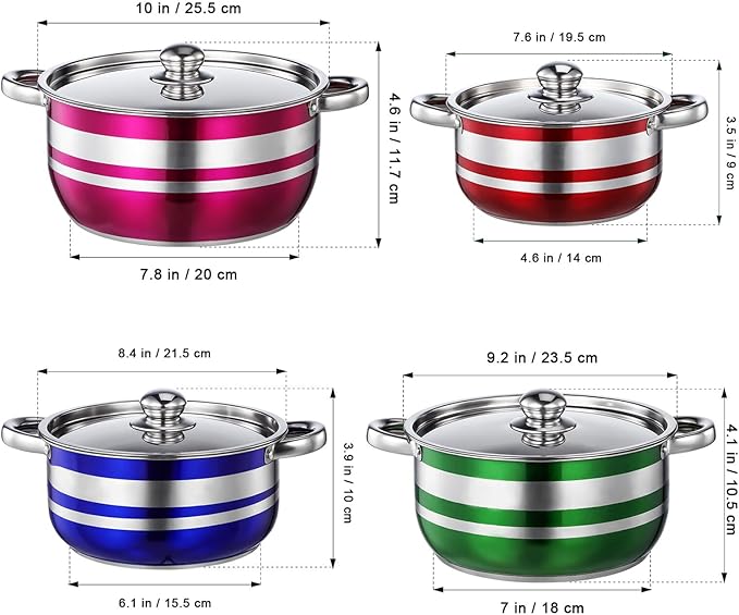 Uonlytech 4pcs Stainless Steel Pot Set with Lids for Kitchen Cooking Compatible with Induction Cooktops and Gas Stoves Nonstick Bottom for Even Heat Distribution Dishwasher Safe