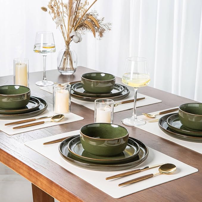 AmorArc Stoneware Dinnerware SetsRound Reactive Glaze Ceramic Plates and Bowls SetHighly Scrath Resistant | Dishwasher &amp Microwave Safe DishesService for 6 (18pc)