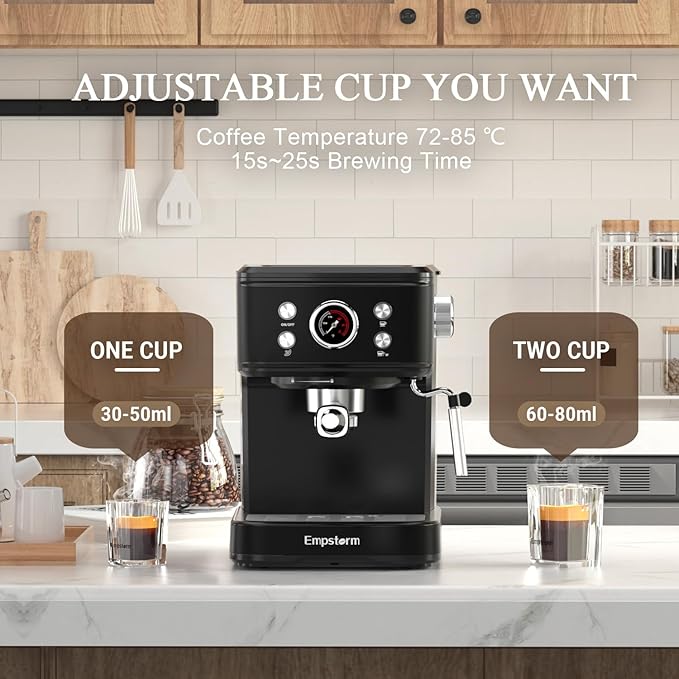 Espresso Machine 20 Bar Latte Coffee Makers 2 IN 1 Professional Cappuccino Machine and Milk Frother Steam Wand Compatible for NS Original Capsules &amp2 Pack Shot Glasses Measuring Cup 2oz Es