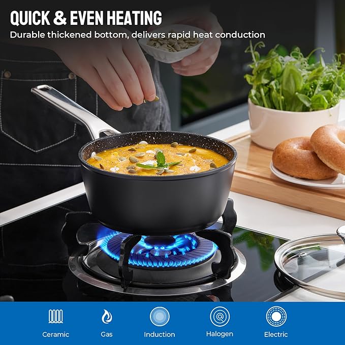 Induction Cookware Nonstick BEZIA Pots and Pans Set for Induction Cooktop Compatible with All Stoves Dishwasher Safe Kitchen Cooking Pan Set with Frying Pans Saucepans &amp Stockpot 10-Piece (Bl