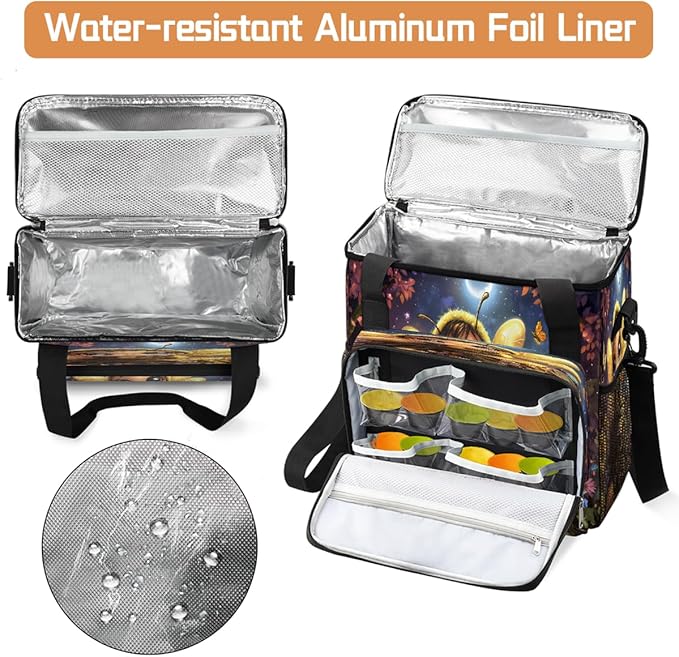 Cartoon Bee Flower Forest Coffee Maker Carring Bag Travel Carrying Storage Tote Bag Compatible with Keurig K-Mini or K-Mini Plus Portable Single Serve Coffee Brewer Case with Pockets for K-cup Pods