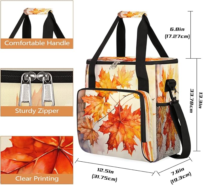 Autumn Maple Leaf Watercolor Coffee Maker Carring Bag Travel Carrying Storage Tote Bag Compatible with Keurig K-Mini or K-Mini Plus Portable Single Serve Coffee Brewer Case with Pockets