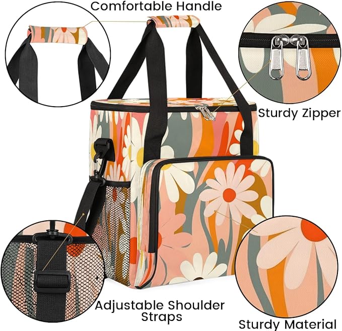 Abstract Daisy Flower Coffee Maker Carrying Bag for Keurig K-Mini or K-Mini Plus Storage Portable Coffee Maker Travel Bag
