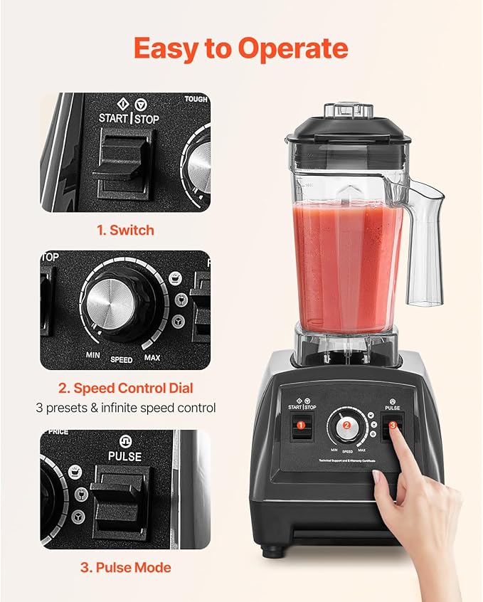 Happybuy 1400W Smoothie Blender - Your Kitchen's Ultimate Powerhouse! This professional - level blender packing a 1400W punch can quickly blend smoothies milkshakes and juices.