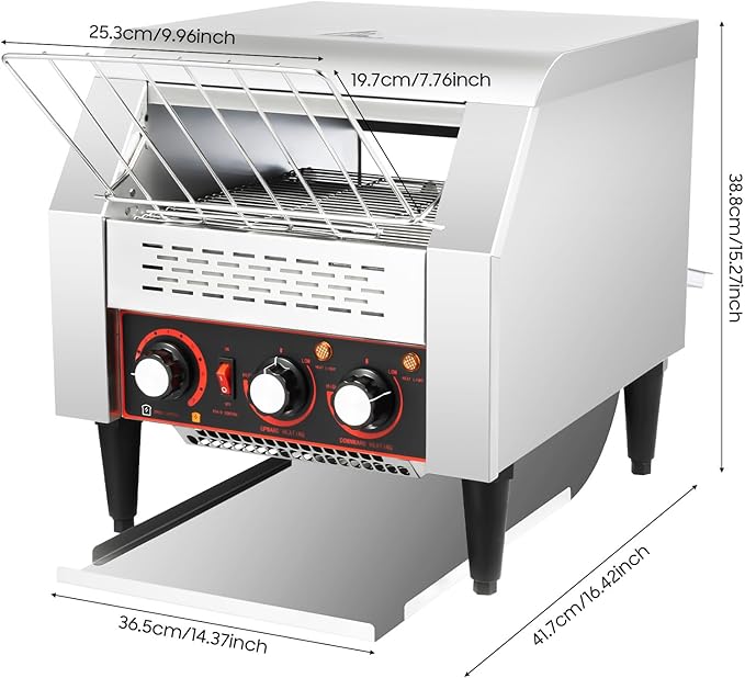 Commercial Conveyor Toaster 300 Slices/Hour Stainless Steel Electric Oven 2200W 110V Countertop Toaster 7-speed Adjustments Restaurant Conveyor Toasters for Doughnuts Toast Sandwiches