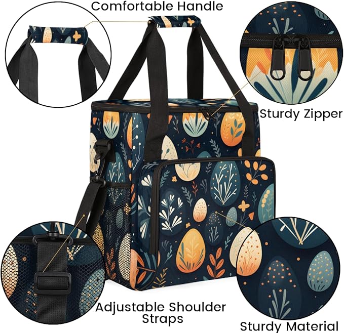 Easter Egg Coffee Maker Carrying Bag Boho Floral Travel Storage Bag Compatible with K-Mini or K-Mini Plus Single Serve Coffee Brewer Carrying Case with Multiple Pockets &amp Shoulder Strap