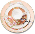 16-Piece Dinnerware Sets Round Dinner Plates Coffee Cup and Saucer Set bird and flower pattern dishes set Scratch Resistant Lead-Free Oven and Dishwasher Safe