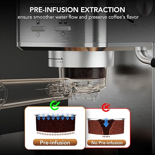 COWSAR Espresso Machine 20 Bar Compact Commercial Espresso Maker with Milk Frother Visual Pressure Gauge Coffee Machine with 47oz Removable Water Tank and Capsule Funnel for Cappuccino Latte