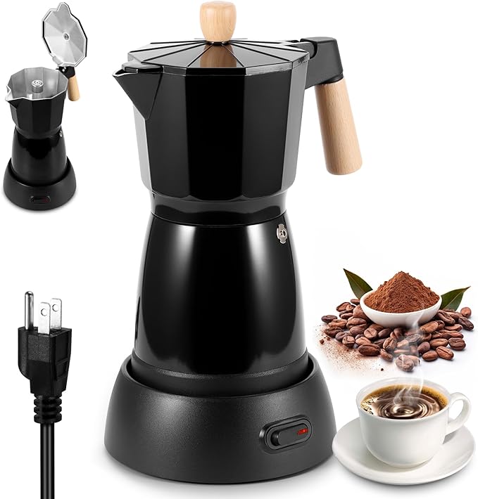 Electric Espresso Coffee Maker - 6 Cup Coffee Pot 300ml Electric Moka Pot Portable Aluminum Cafeteras Electricas Italian Coffee Maker with Detachable Base Coffee Machine Gift for Coffee Lovers