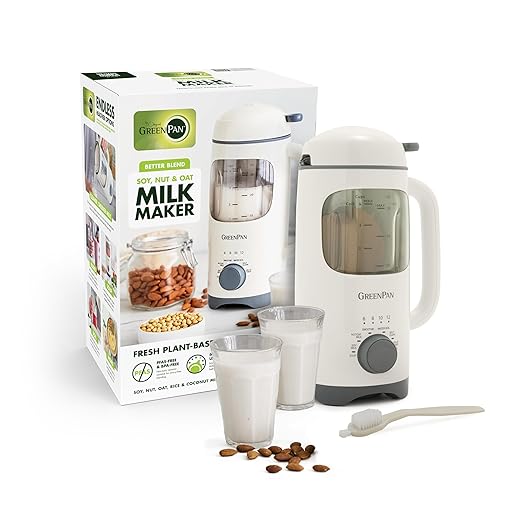 GreenPan Nut Milk Maker 15-in-1 Homemade Soy Almond Oat Coconut Non-Dairy Rice Soup Baby Food BPA-Free Smooth Creamy Texture Self Clean Barista Quality Milk Delay Start Boil Water Cream