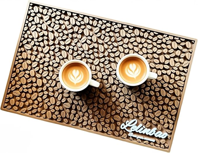 Bar Mats for Countertops Heavy Duty Rubber Mat 3D Coffee Bean Coffee Bar Mat Dish Drying Mat for Kitchen Restaurant Coffee Bar Essentials Non-Slip Drip Tray Mat(Coffee18x12)