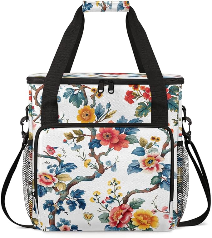Blossoming Flower Coffee Maker Carrying Bag Portable Travel Storage Tote Bag Compatible with K-Mini or K-Mini Plus Single Serve Coffee Brewer Carrying Case with Multiple Pockets &amp Shoulder Strap