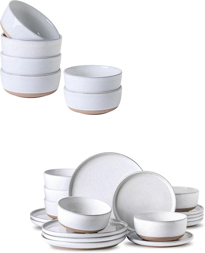 Hasense white cereal soup bowls and white dinnerware sets for 6 bundle