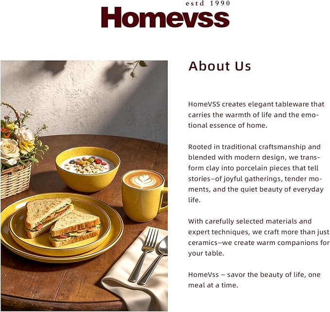 HomeVSS 20-Piece Dinnerware Set - Serves 4 Bright Glaze Yellow plates and bowls sets with Speckle Effect for Microwave &amp Dishwasher Safe