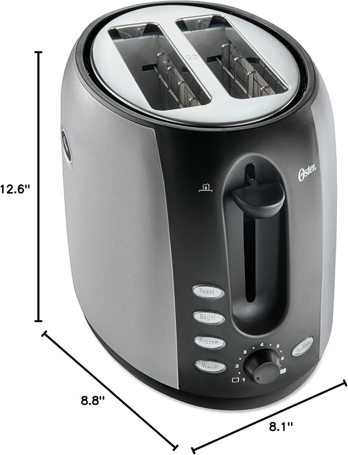 Oster 2-Slice Toaster with Extra Wide Slots Bagel Toaster for All Bread Types Brushed Stainless Steel