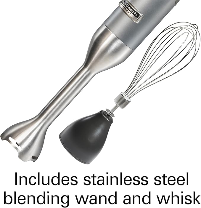 Hamilton Beach Professional Electric Hand Immersion Blender with Variable Speed + LED Screen 300 Watts of Peak Power Stainless Steel Whisk and Blade Silver (59750)