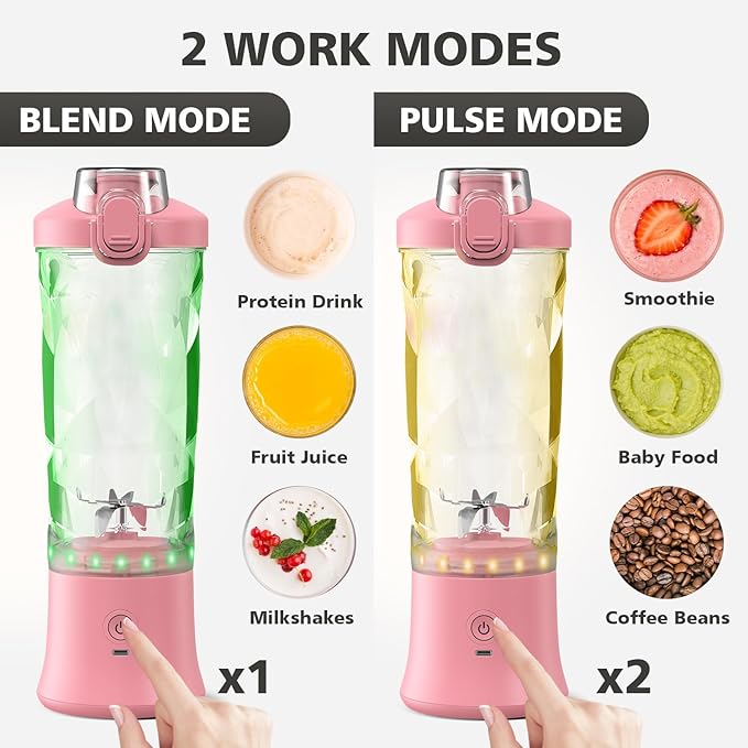 Portable Blender for Shakes and Smoothies- Personal Juicer 20 OZ Electric Protein Shaker Bottle with Insulated Sleeve USB-C RechargeableTravel Lid-Small Blender Cup for Kitchen Office GymTravel