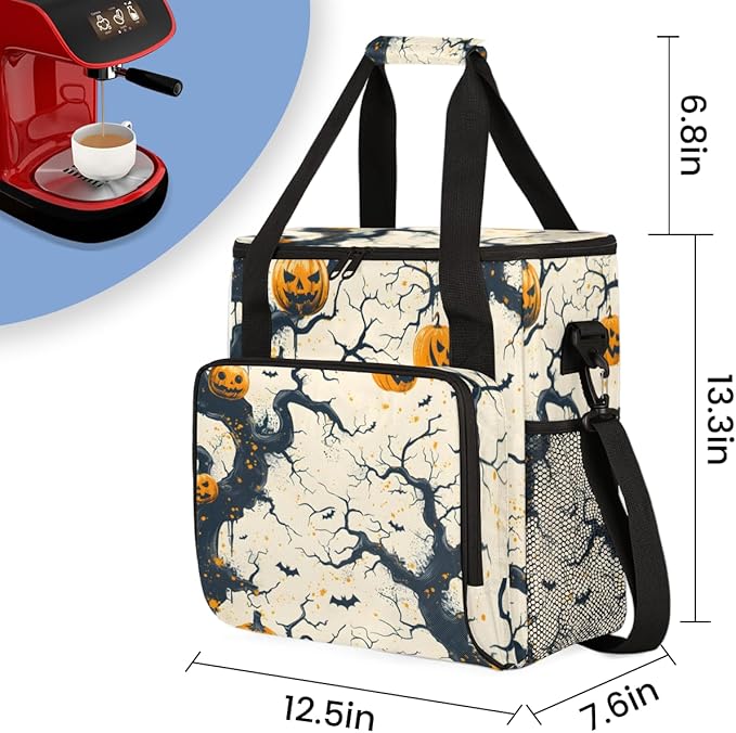 Halloween Pumpkin Coffee Maker Carrying Bag Graffiti Pumpkin Travel Storage Bag Compatible with K-Mini or K-Mini Plus Single Serve Coffee Brewer Carrying Case with Multiple Pockets &amp Shoulder St