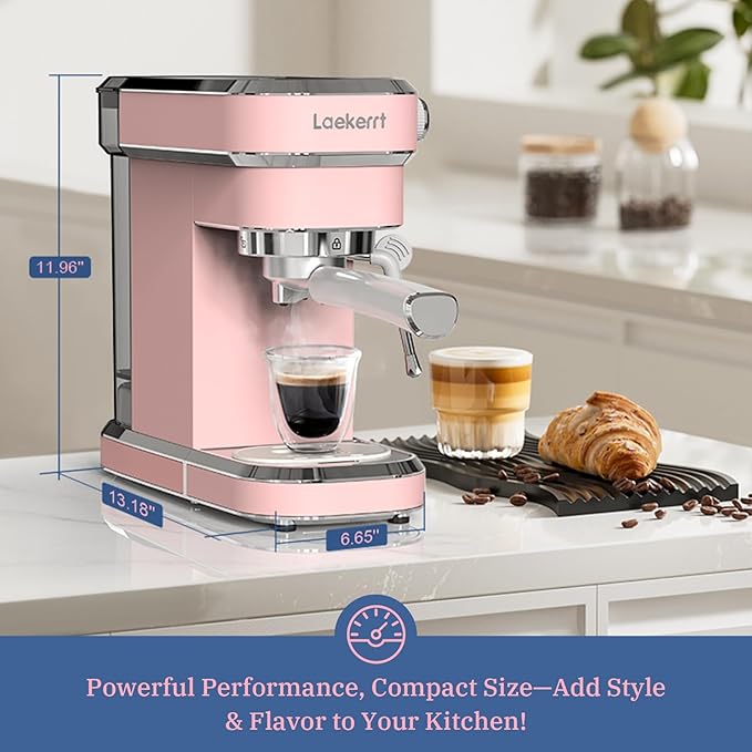 Laekerrt Professional Espresso Machine 20 Bar Espresso Maker with Milk Frother Steam Wand Stainless Steel Home Coffee Machines for Cappuccino and Latte Gift for Women Wife Daughter or Mom Pink