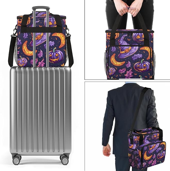 Gothic Pumpkin Coffee Maker Carrying Bag Halloween Pumpkin Travel Storage Bag Compatible with K-Mini or K-Mini Plus Single Serve Coffee Brewer Carrying Case with Multiple Pockets &amp Shoulder Stra