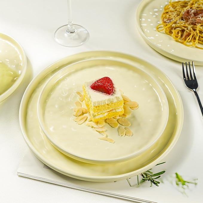 Plates and Bowls Sets 12 Pieces Ceramic Dinnerware Sets Highly Chip and Crack Resistant Service for 4 Cream