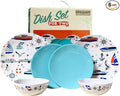 Melamine Dinnerware Sets - 6-pc Marine Dish Set - 2 Bowls 2 Salad &amp 2 Dinner Melamine Plates for Indoor &amp Outdoor - BPA Free Dishwasher Safe Shatter-Res Dinnerware Set - Camping Dishes Cam