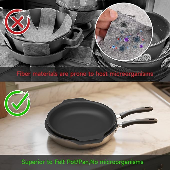 Silicone Pan Protectors &amp Separators for Stacking (10 &amp 12 Inch) - Non-Toxic Heat-Resistant Pads | Dishwasher Safe Durable Cookware Protector (Black Mixed)